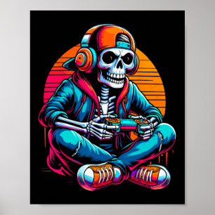 Poster Squelette de Halloween joueur de vidéo gaming