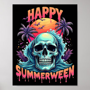 Poster Squelette de Summerween heureux Été Pastèque Jack-