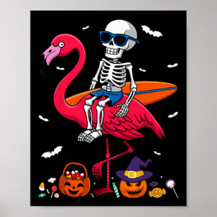 Poster Squelette de surf chevauchant un flamant rose surf