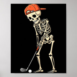 Poster Squelette d'Halloween jouant au golf drôle de golf