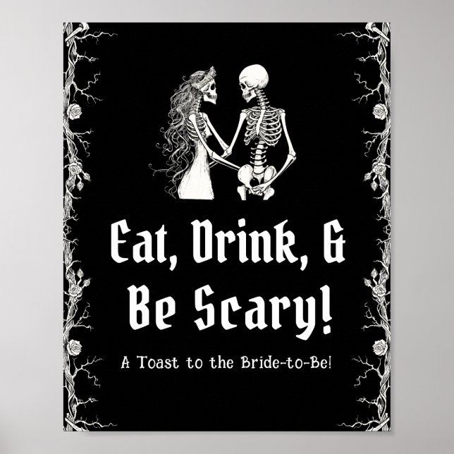 Poster Squelette d'Halloween Noir Mangez Boire & Soyez Sc (Devant)