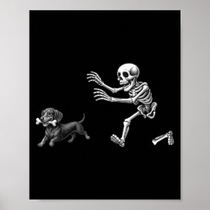 Poster Squelette drôle poursuivant un chien Chien drôle H