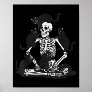 Poster Squelette effrayant avec maillot de chats noirs Cr