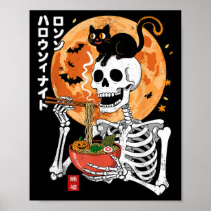 Poster Squelette effrayant mangeant un bol de ramen avec 