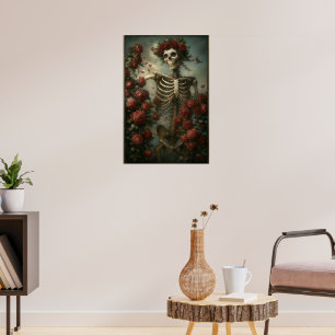 Poster Squelette et roses