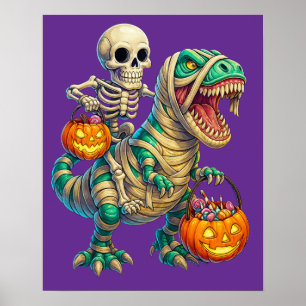 Poster Squelette Fantaisiste à Cheval sur un T-Rex Momie