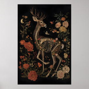 Poster Squelette floral de cerf Art botanique imprimable,