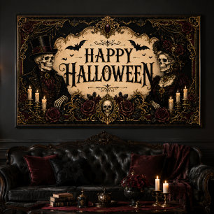 Poster Squelette gothique victorien Halloween Rose noire