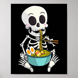 Poster Squelette Japonais Ramen nouilles Anime Halloween