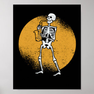 Poster Squelette jouant saxophone jazz halloween musique