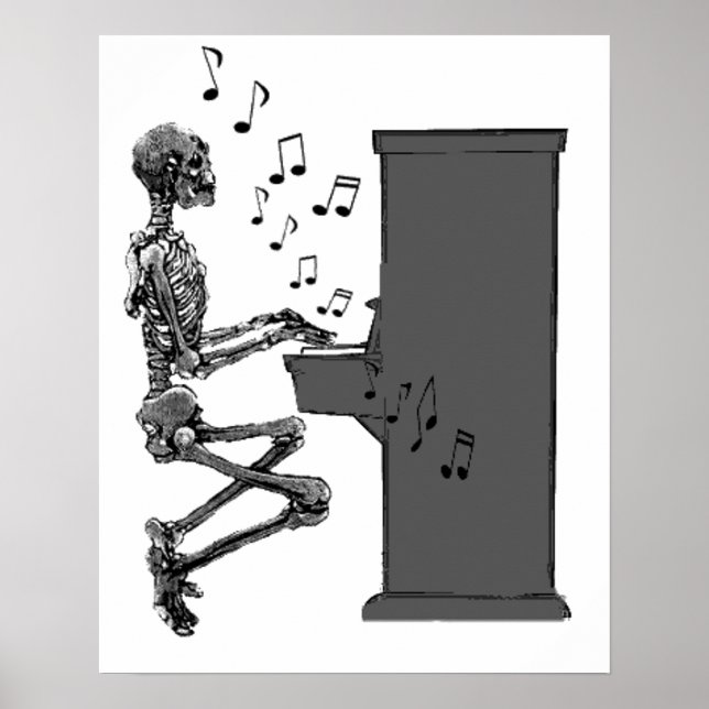 Poster Squelette Jouer Piano Musique Drôle (Devant)