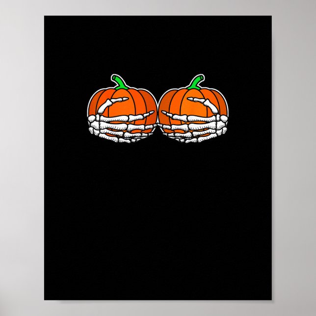 Poster Squelette Main sur la poitrine Citrouille Hallowee (Devant)