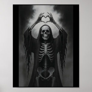 Poster Squelette Mains Signe de Coeur Visage Effrayant Dr