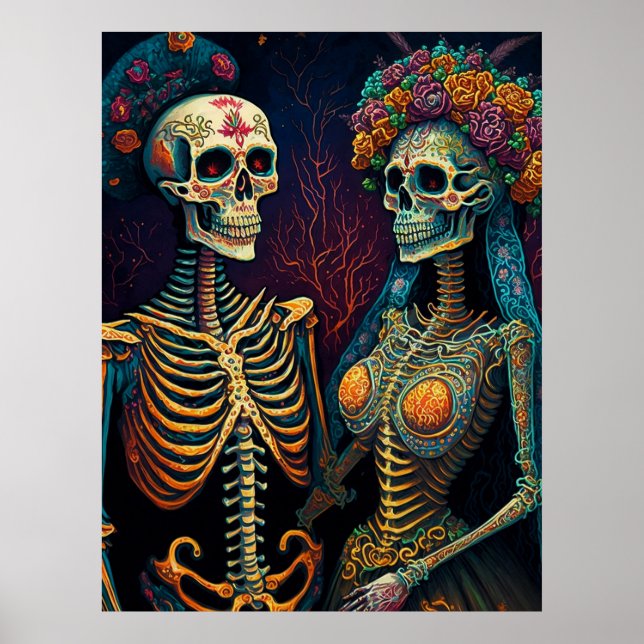 Poster Squelette mexicain Art Couple Jusqu'à la mort fais (Devant)