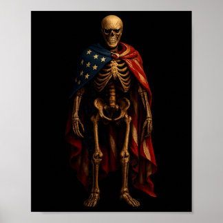 Poster Squelette patriotique Drapeau américain Horreur go