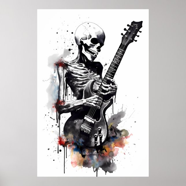 Poster Squelette Rasage Sur La Guitare (Devant)