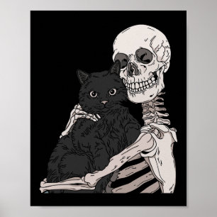 Poster Squelette tenant un chat Lazy Costume d'Halloween 