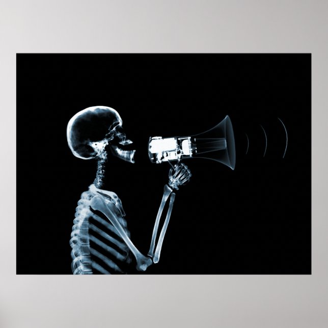 POSTER SQUELETTE X-RAY SUR MEGAPHONE - BLEU (Devant)