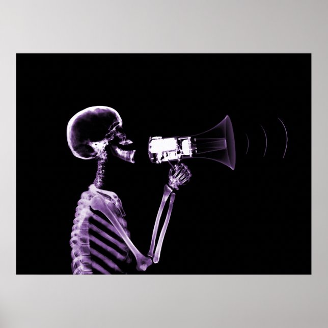 POSTER SQUELETTE X-RAY SUR MEGAPHONE - POURPULAIRE (Devant)