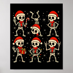Poster Squelettes dansants Chapeau de Père Noël Xmas Sque