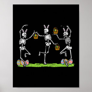 Poster Squelettes de Pâques Danse Drôles Os de Lapin Femm