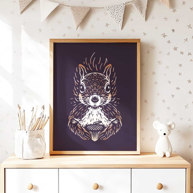 Poster Squirrel | Forest Animal Squirrel Wall Print  (Woodland Squirrel Nursery Wall Art Poster Print by TinkPrints.)