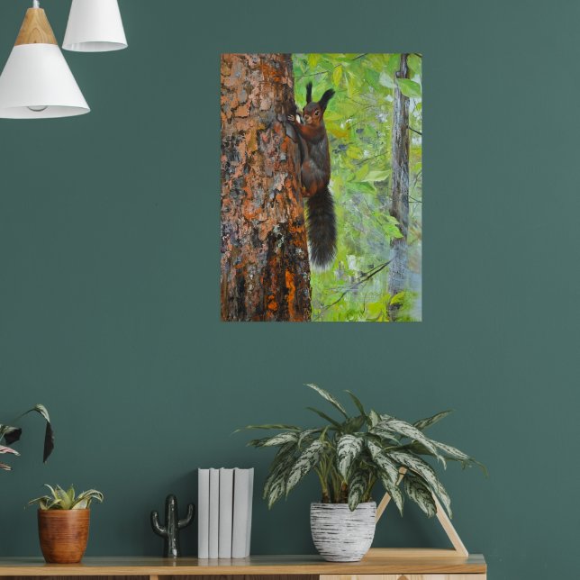 Poster Squirrel on Pine Tree – Realistic Oil Painting (Salon 1)