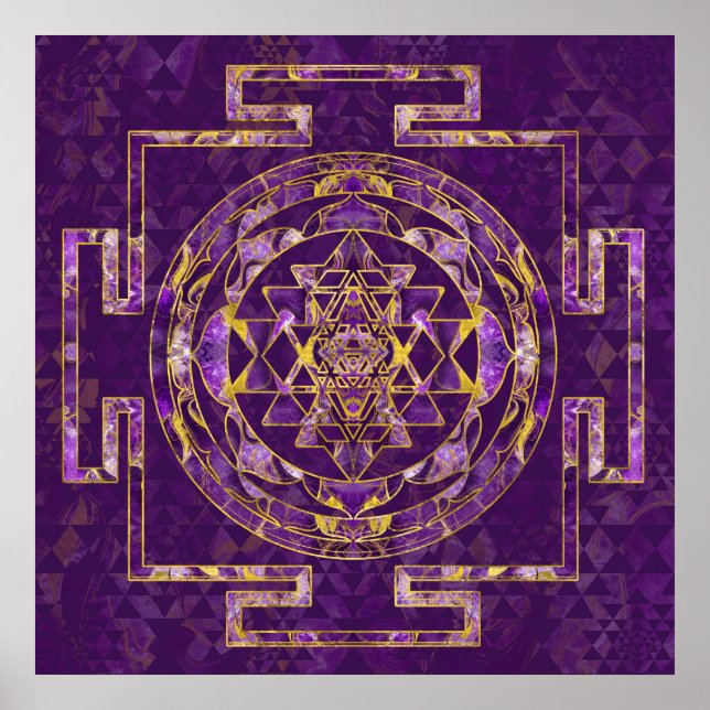 Poster Sri Yantra / Sri Chakra Améthyste et or (Devant)