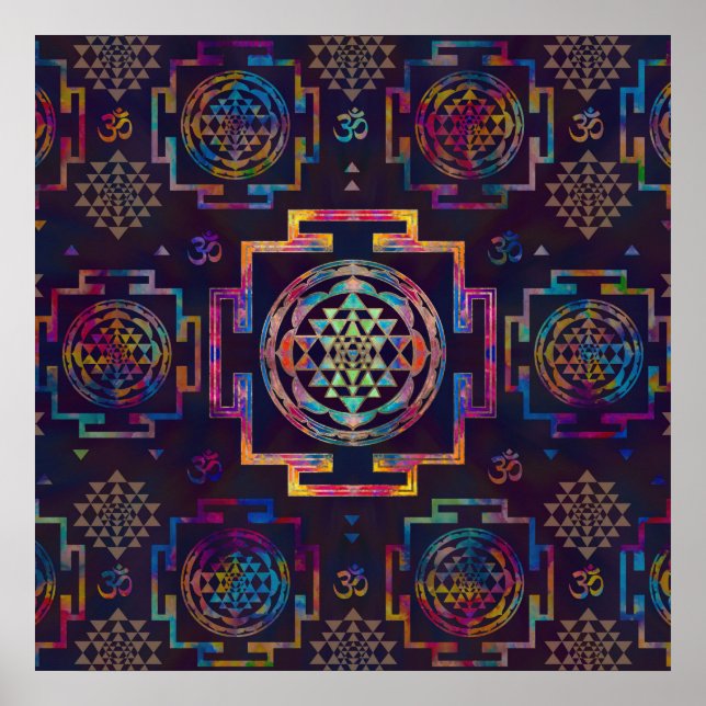 Poster Sri Yantra / Sri Chakra en couleur (Devant)