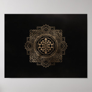 Poster Sri Yantra / Sri Chakra en lotus dorés