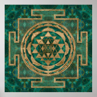 Sri Yantra / Sri Chakra Malachite et or