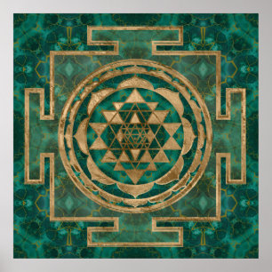 Poster Sri Yantra / Sri Chakra Malachite et or