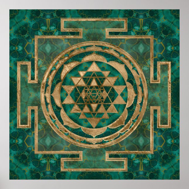 Poster Sri Yantra / Sri Chakra Malachite et or (Devant)