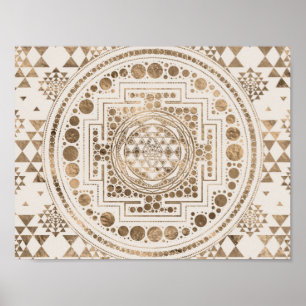 Poster Sri Yantra / Sri Chakra Pastel Gold