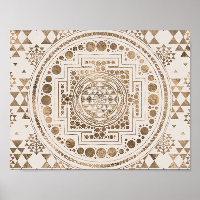 Poster Sri Yantra / Sri Chakra Pastel Gold (Devant)