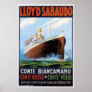 Poster SS Conte Biancamano - Publicité Vintage de navire