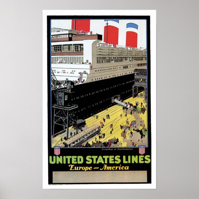 Poster ss Leviathan at Dock - United States Lines (Devant)