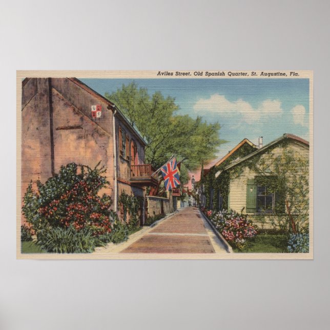 Poster St Augustine, FL - Aviles St. en vieux espagnol (Devant)