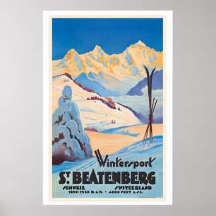 Poster St. Beatenberg Zwitzerland Sports d'hiver Vintage