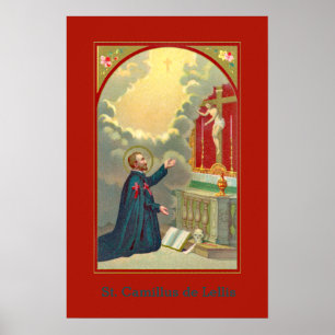 Poster St. Camillus prier avant un crucifix (M 020)