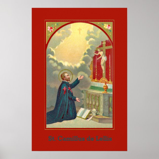 Poster St. Camillus prier avant un crucifix (M 020) (Devant)