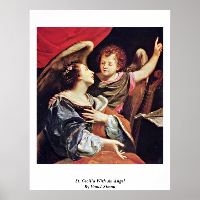 Poster St Cecilia Avec Un Ange Par Vouet Simon (Devant)