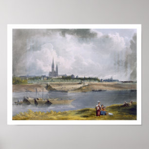 Poster St Denis, des "vues sur la Seine", gravée par