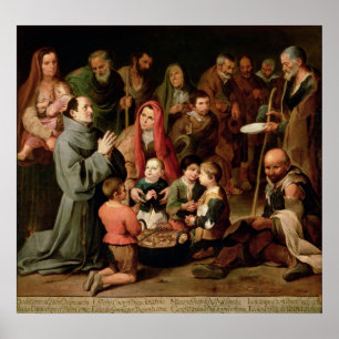 Poster St Diego d'Alcala donnant la nourriture aux