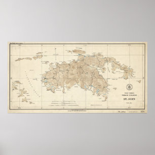 Poster St John vintage Îles Vierges Map (1922)