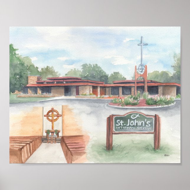 Poster St. John's Church Evansville, WI - 8x10 Imprimer (Devant)
