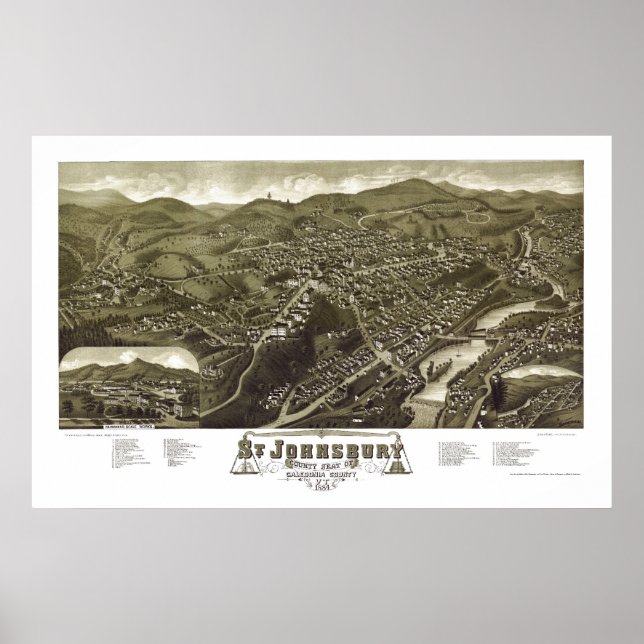 Poster St. Johnsbury, VT Carte panoramique - 1884 (Devant)