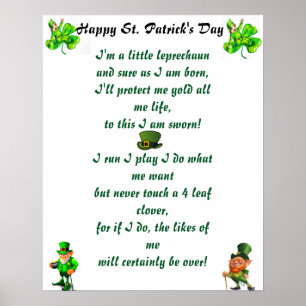 POSTER ST. LE JOUR DE PATRICK LEPRECHAUN POEM