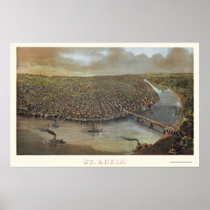 Poster St Louis, carte panoramique de MOIS - 1873