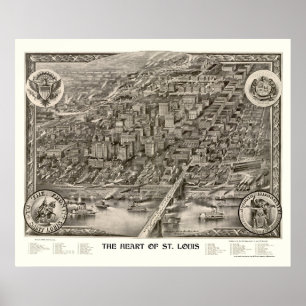 Poster St Louis, carte panoramique de MOIS - 1907